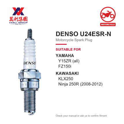 DENSO Motorcycle Spark Plug U24ESR-N For Yamaha Honda Suzuki Kawasaki Modenas Naza - 067700-5380 (1pc)