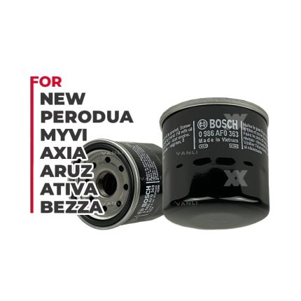 Bosch Oil Filter for New Perodua Myvi, Axia, Aruz, Bezza, Ativa ( 15601 00R02 ) - 0 986 AF0 363