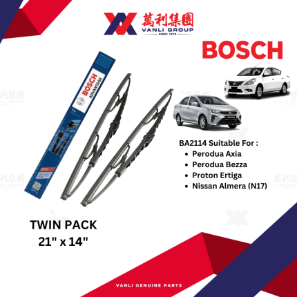 BOSCH Advantage wiper blade 21&quot; and 14&quot; (set) for Perodua Axia, Bezza, Proton Ertiga &amp; Nissan Almera-BA2114