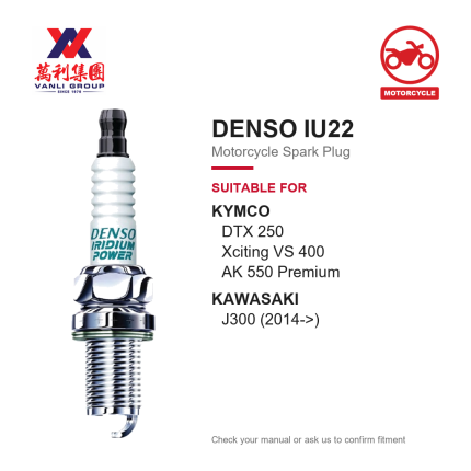 DENSO Motorcycle Spark Plug Iridium Power IU22 - 067700-9261 (1pc)