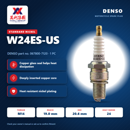 DENSO Motorcycle Spark Plug W24ES-US 067800-7120 for KAWASAKI , YAMAHA - 067800-7120 (1pc)