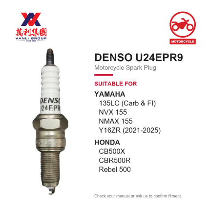 DENSO Motorcycle Spark Plug U24EPR9 For Yamaha Honda - 267700-6490 (1pc)