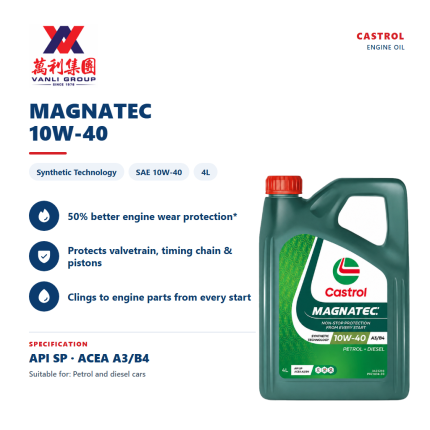 Castrol MAGNATEC 10W-40 (4L) Synthetic Technology Engine Oil API SP ACEA A3/B4 for Petrol and Diesel