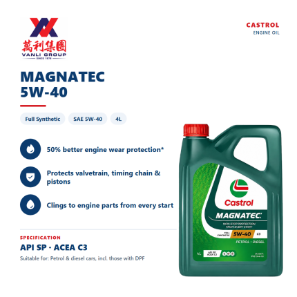 Castrol MAGNATEC 5W-40 Full Synthetic Engine Oil API SP ACEA C3 for Petrol and Diesel Vehicles ( 4L )