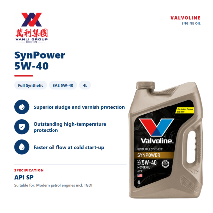 VALVOLINE SYNPOWER 5W40 SP PAO Fully Synthetic Engine Oil (4L)