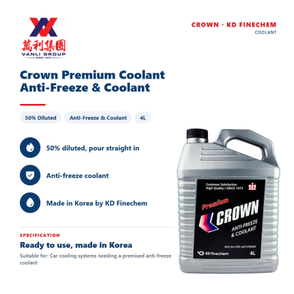 Crown Premium Anti-Freeze Coolant 4L (50% Diluted) by KD Finechem Made in Korea