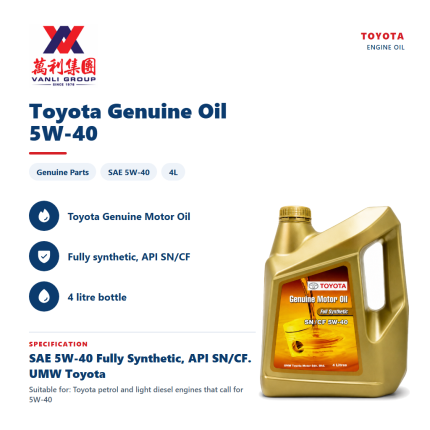 Toyota Genuine Motor Oil Fully Synthetic SN/CF 5W-40 Engine Oil 4L