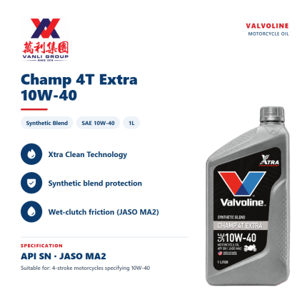 Valvoline Champ 4T Extra 10W-40 Semi Synthetic Motorcycle Engine Oil 1L